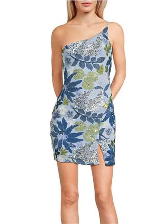 Crystal Doll Dresses & Skirts - Crystal Doll Blue Floral Sequin Embroidered Mini Dress Size M NWT Cocktail Party